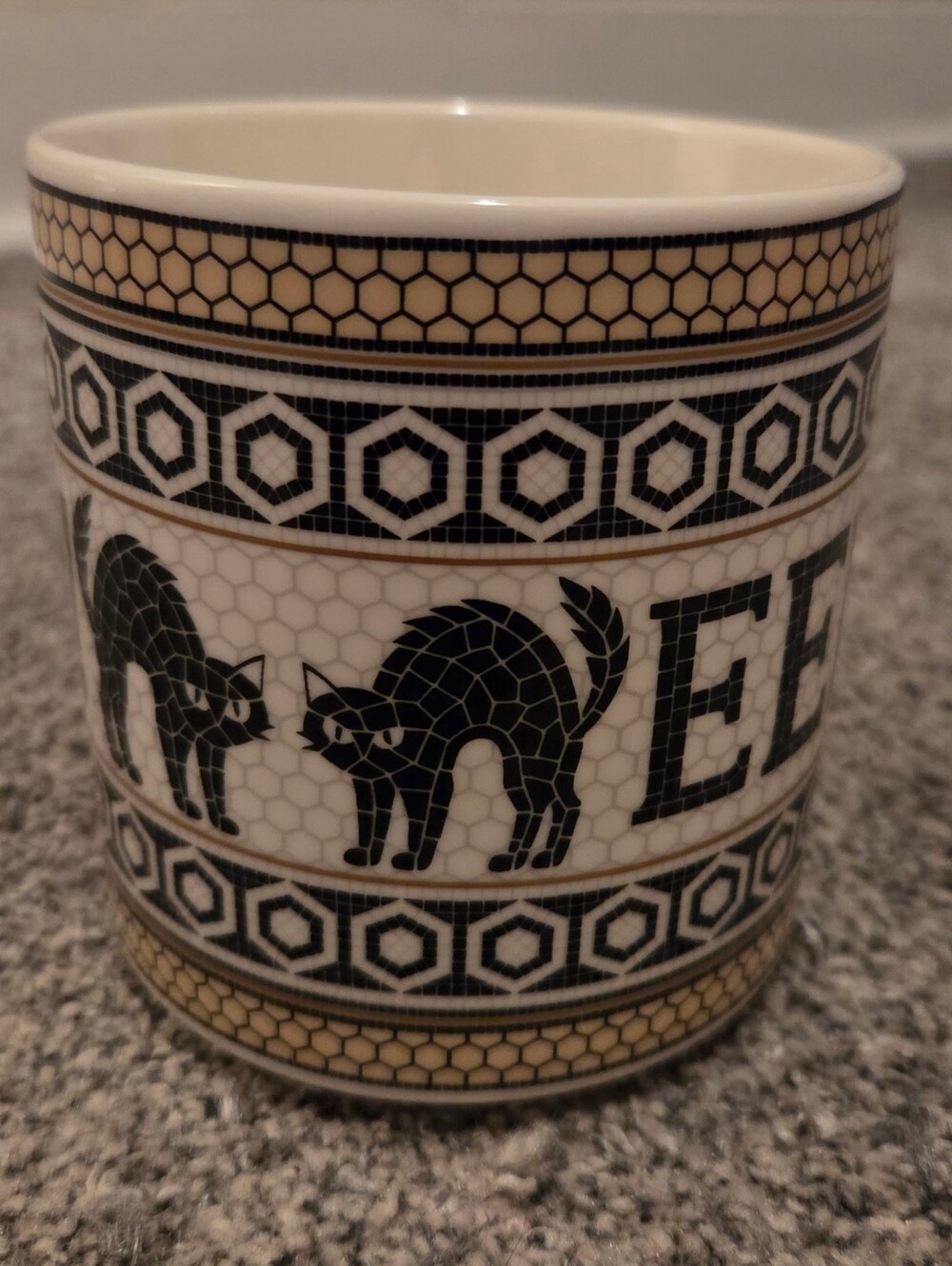 Decorative Black & Cream Black Cat Mosaic Halloween Mug